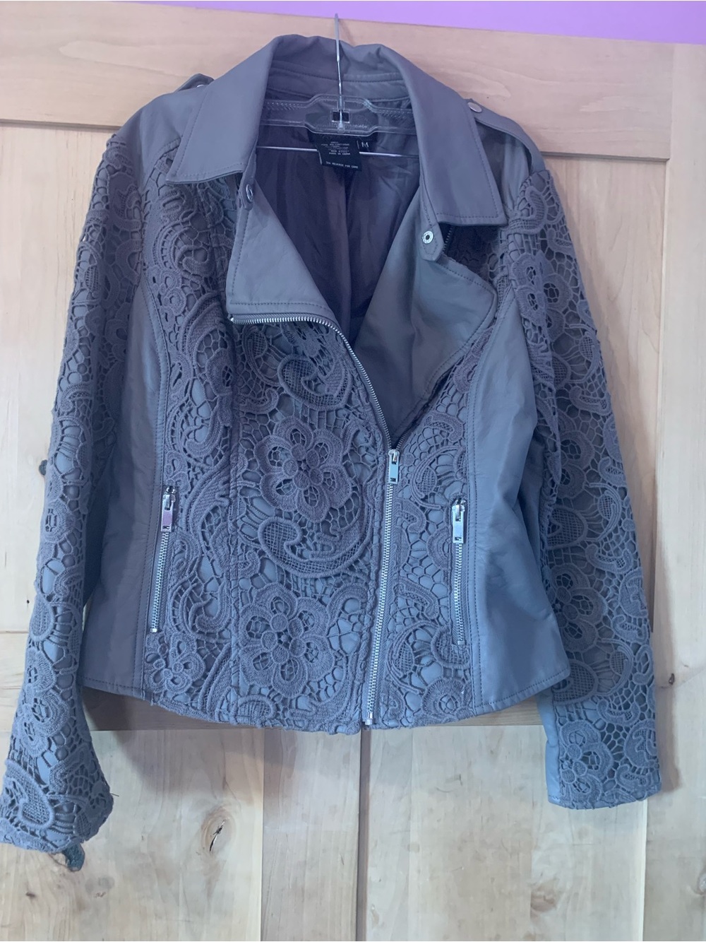 Women’s Live a Little Gray Lace-Panel Moto-Style Jacket